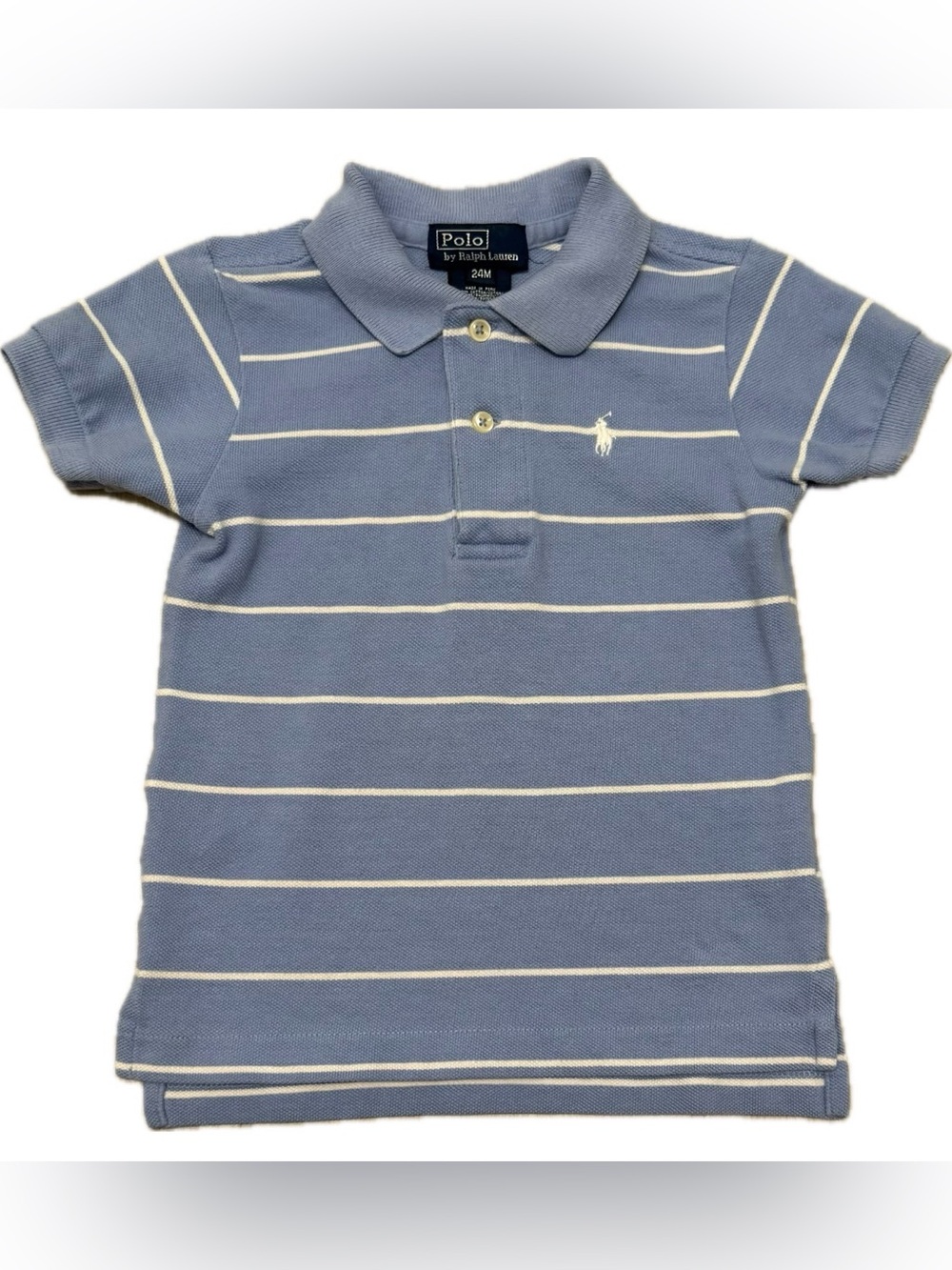 Polo by Ralph Lauren Blue and White Striped Pique Polo
